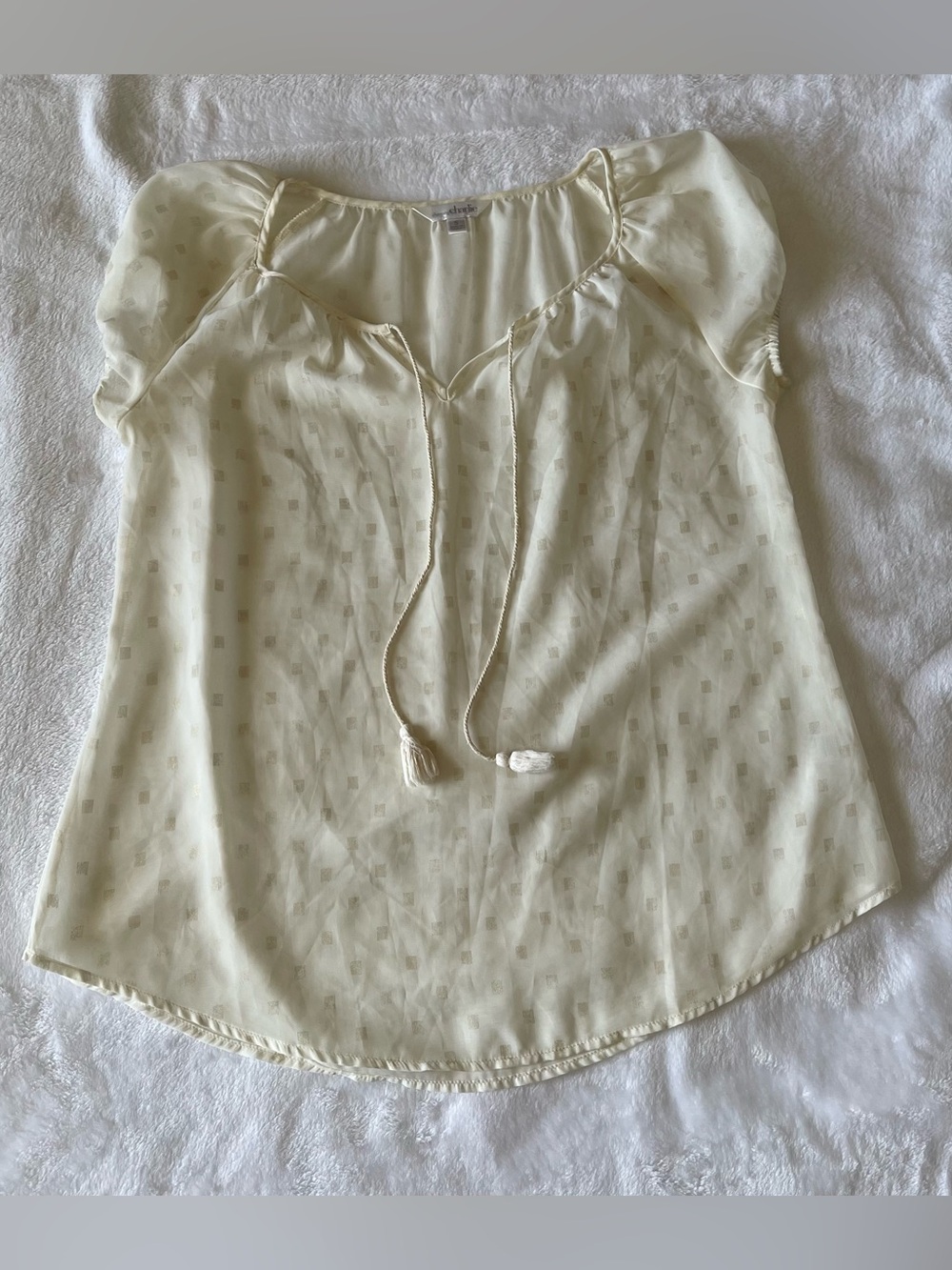 Charming Charlie Cream Tie-Neck Peasant Blouse